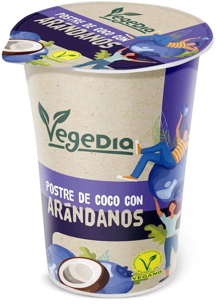 Postre de coco con arandanos