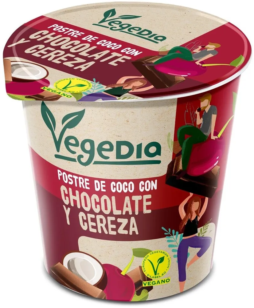 Postre de coco con chocolate y cereza