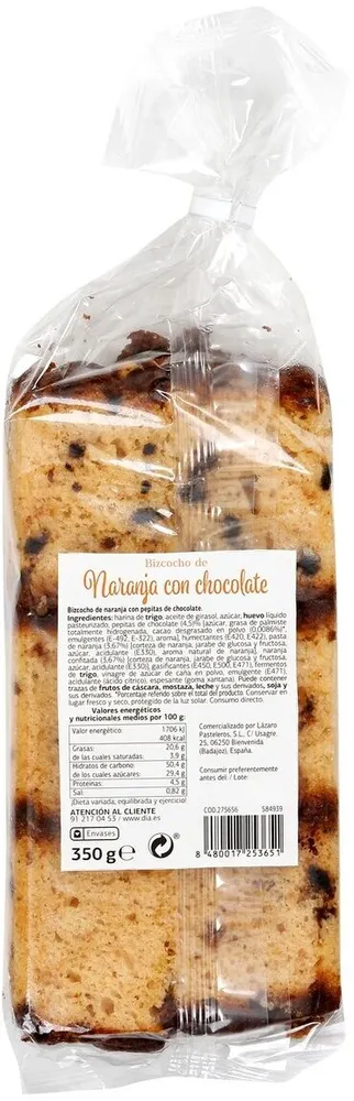 Bizcocho de naranja con chocolate