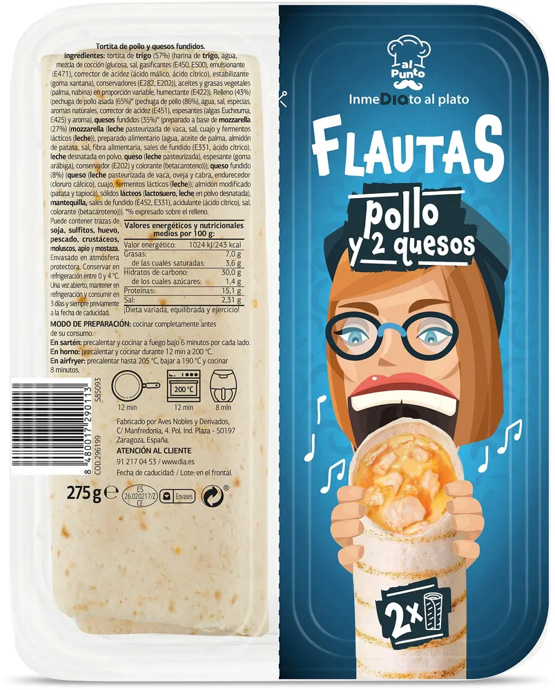 Flautas de pollo y 2 quesos Al Punto