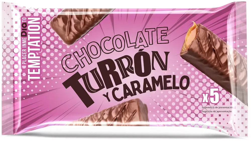 Barrita de chocolate, turrón y caramelo