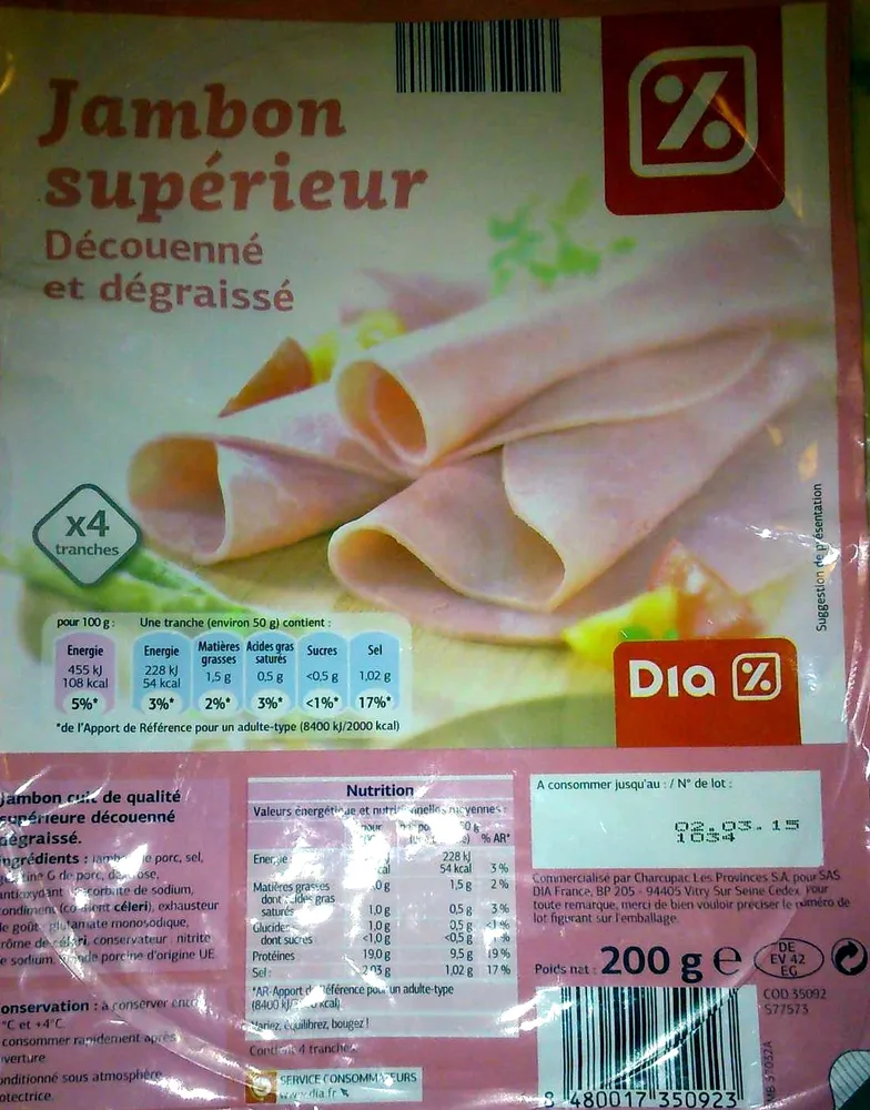 Jambon supérieur découenné et dégraissé