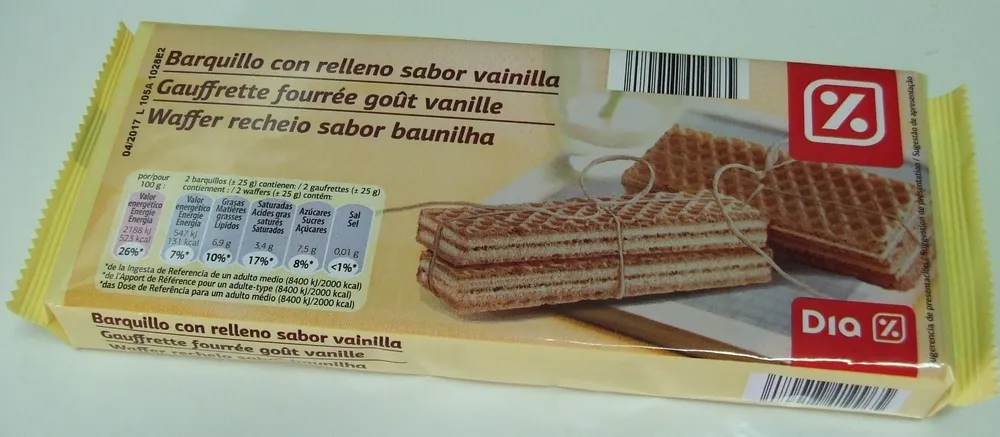 Waffer recheio sabor baunilha