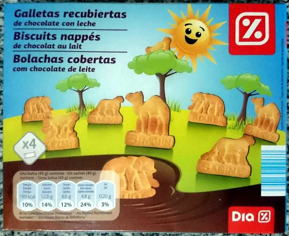 Bolachas cobertas com chocolate de leite