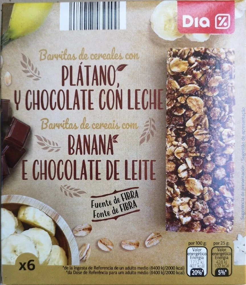 Barre de céréale banane chocolat