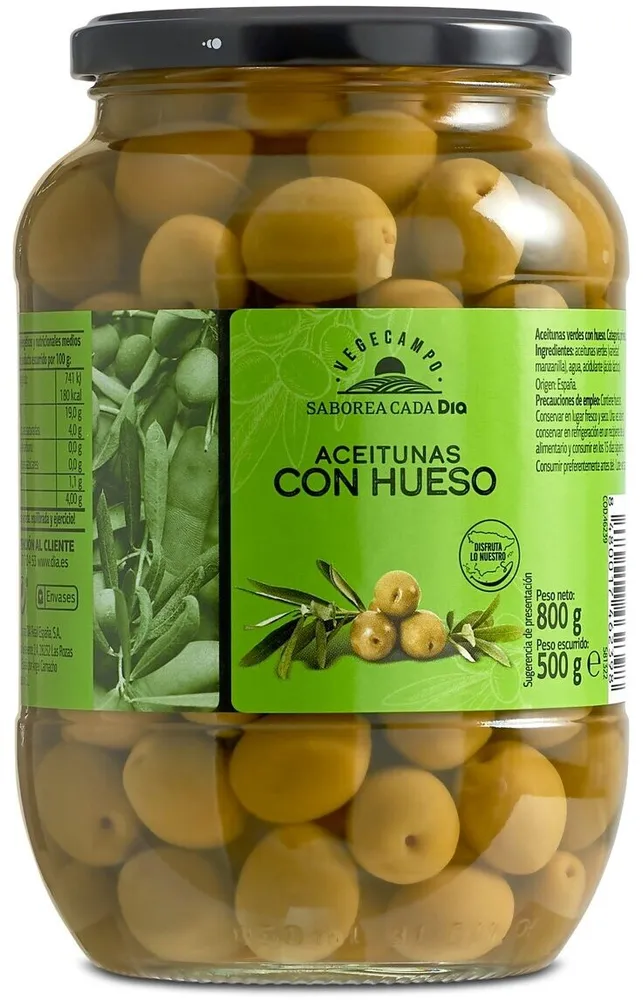 Aceitunas verdes enteras "Dia" Variedad Manzanilla