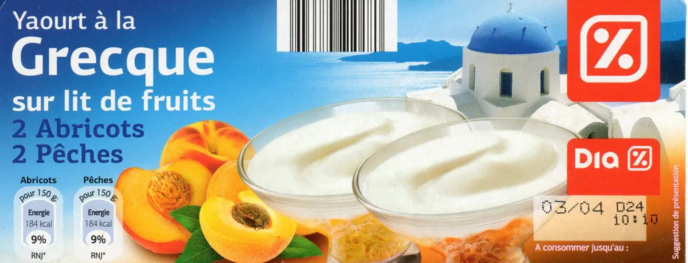 Yaourt à la Grecque sur Lit de Fruits (2 Abricots, 2 Pêches)