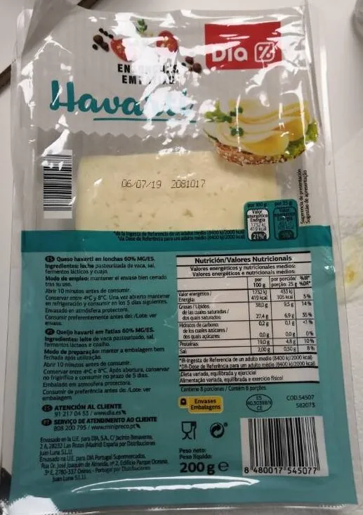 Queso Havarti en lonchas