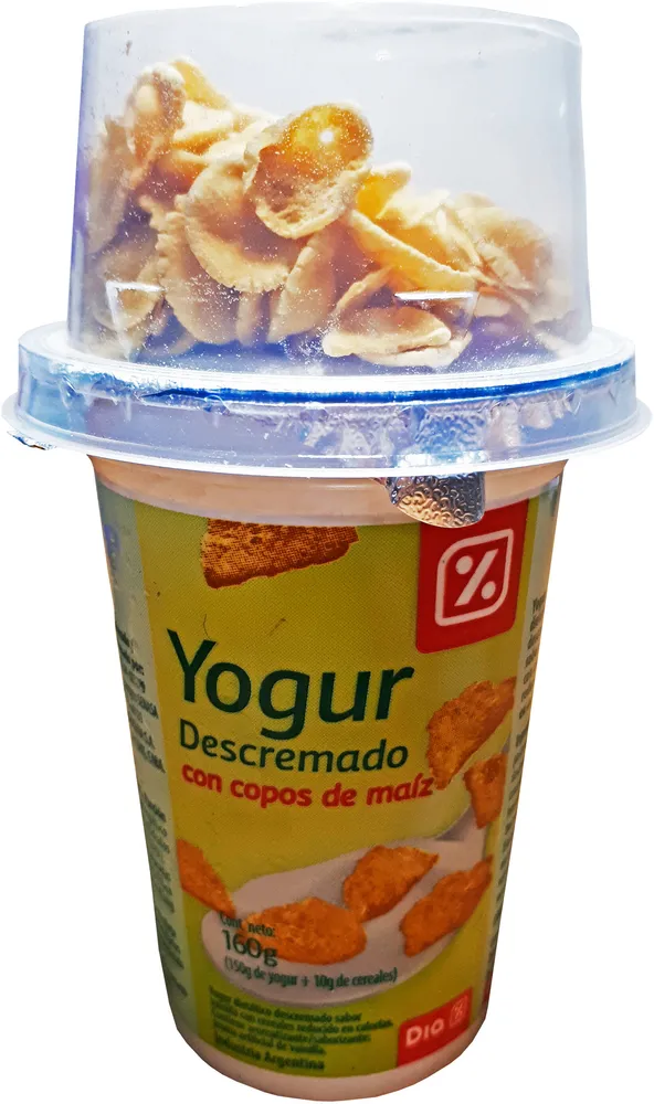 Yogur descremado con copos de maíz