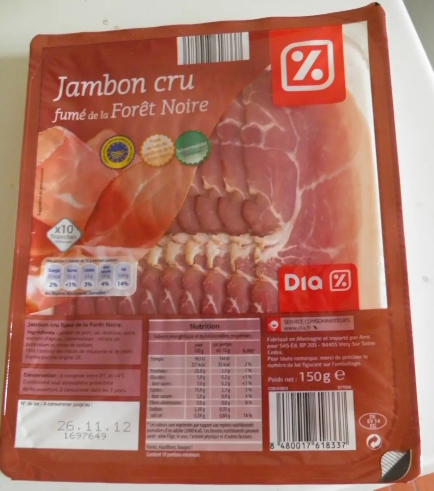 Jambon cru fumé de la Forêt Noire Dia