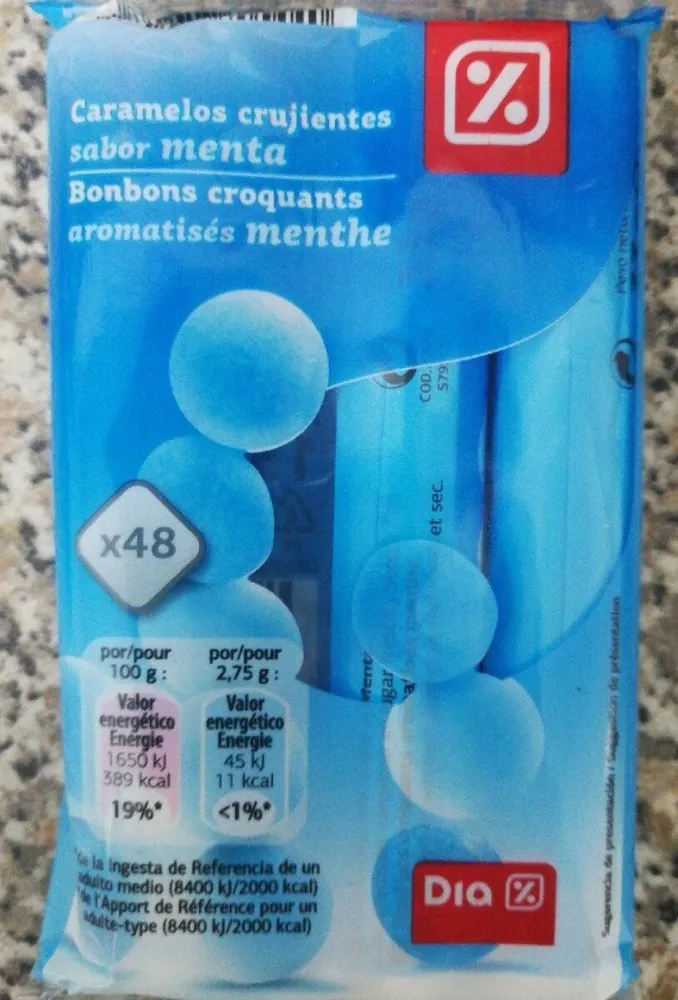 Caramelos crujientes sabor menta