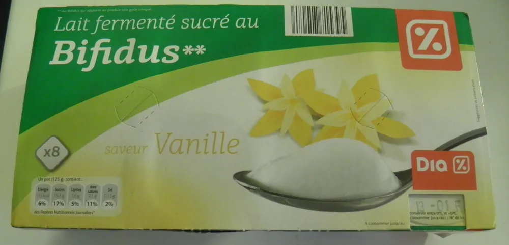 Lait fermenté sucré au bifidus saveur Vanille (x 8)