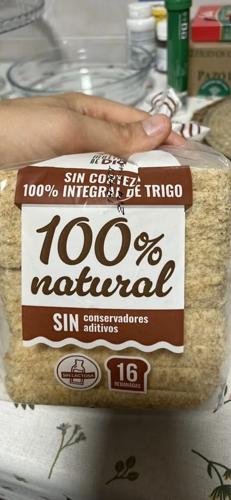 Pan de molde integral sin corteza