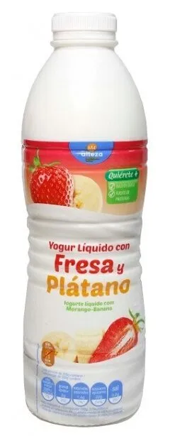 Yogur líquido con fresa y plátano