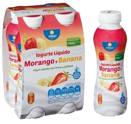 Yogur líquido fresa y plátano