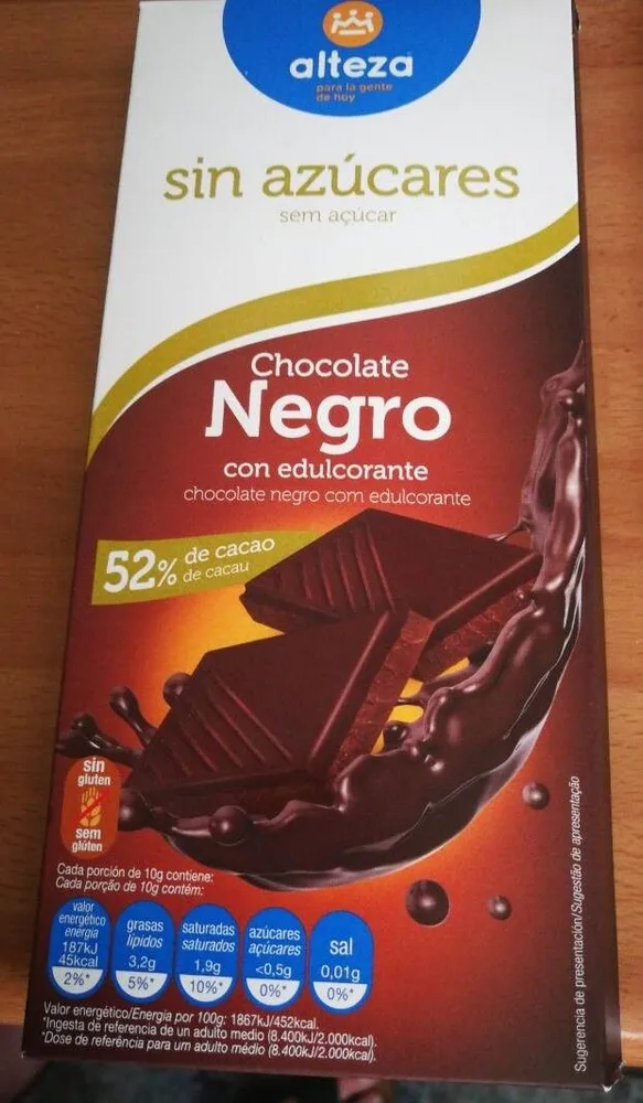 Chocolate negro sin azúcares