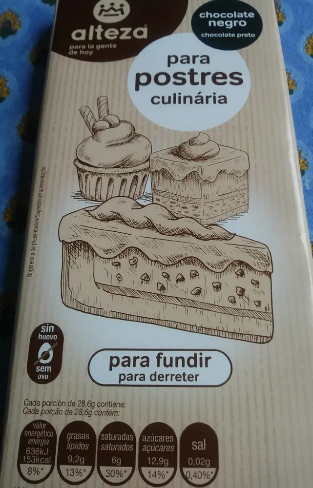 Chocolate negro para postres culinaria