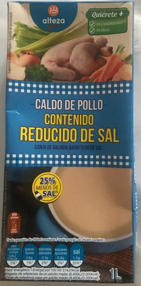 Caldo de pollo contenido reducido de sal