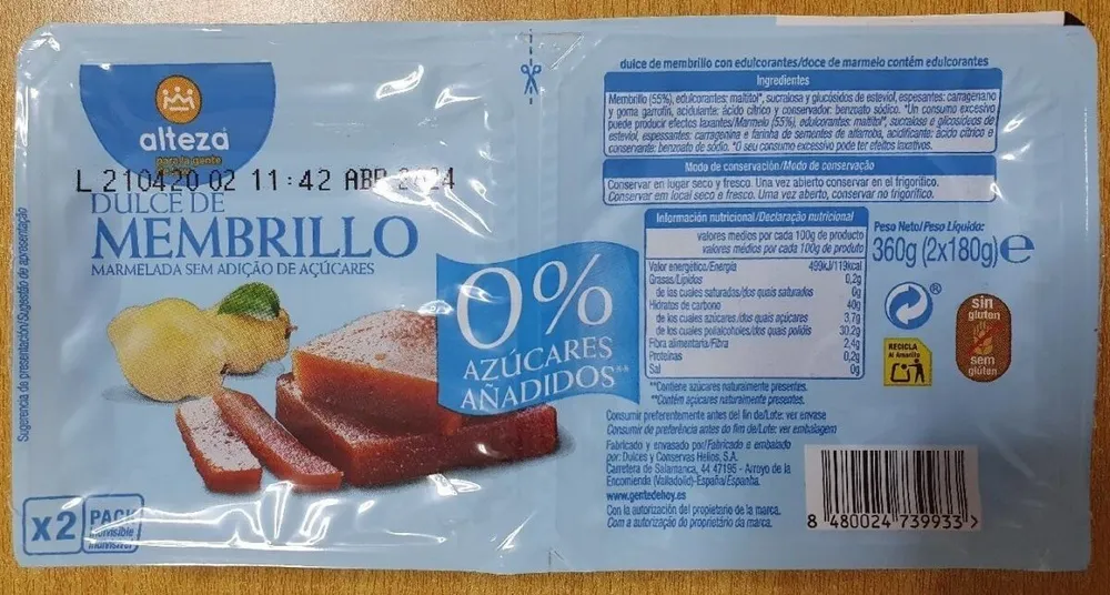 Dulce de membrillo 0% azucares añadidos