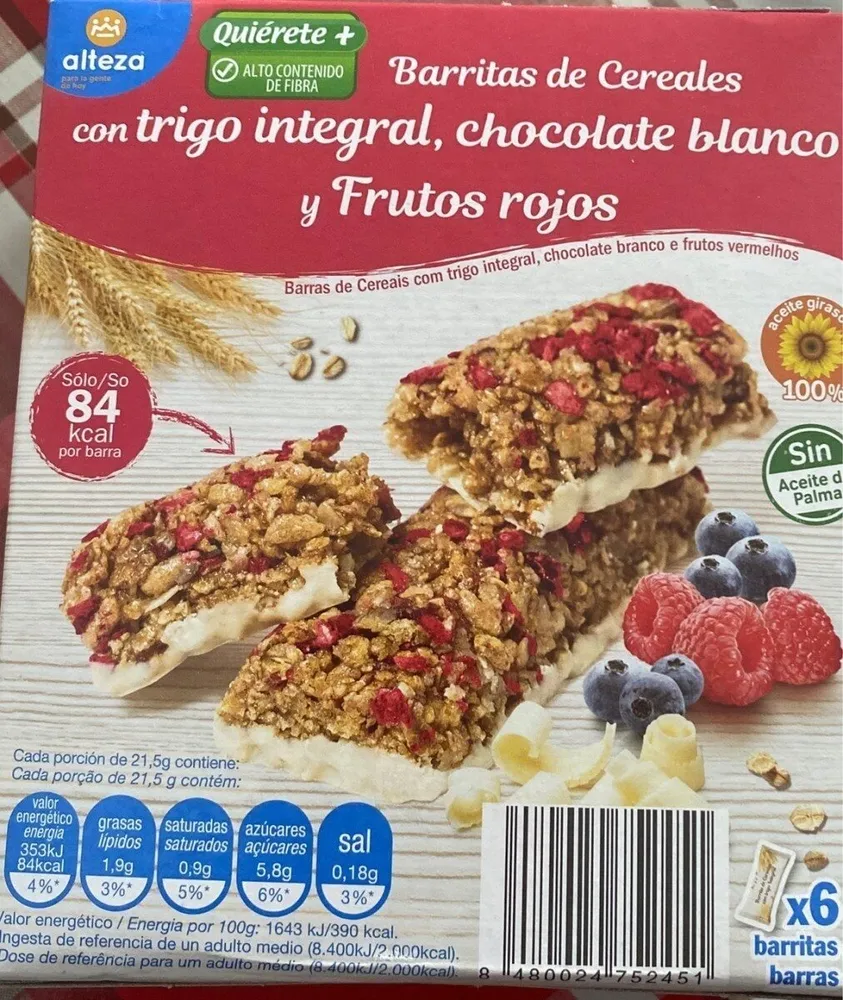 Barritas de cereales con trigo integral