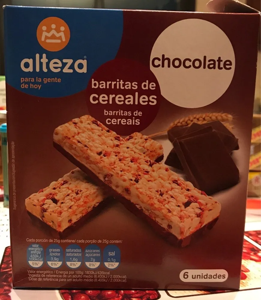 Barrita de cereales con chocolate
