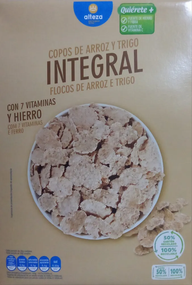 Copos de arroz y trigo integral
