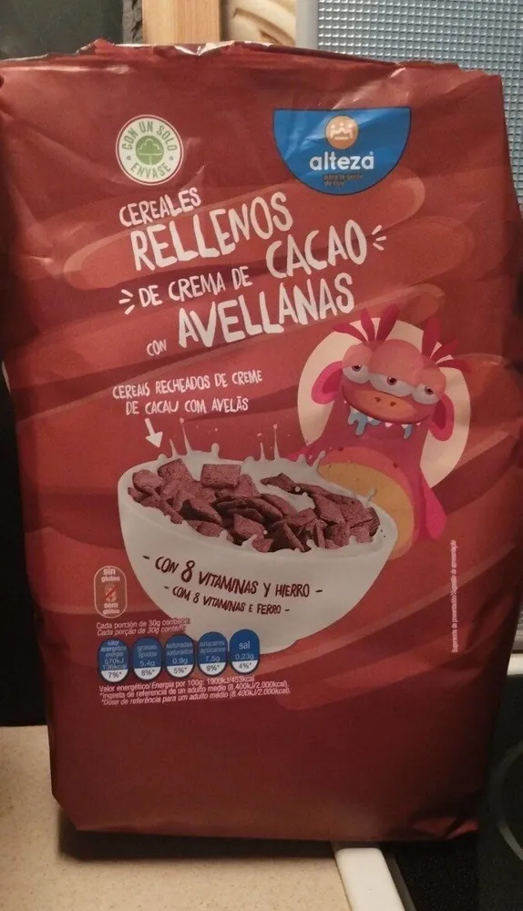 cereales rellenos de crema chocolate avellanas