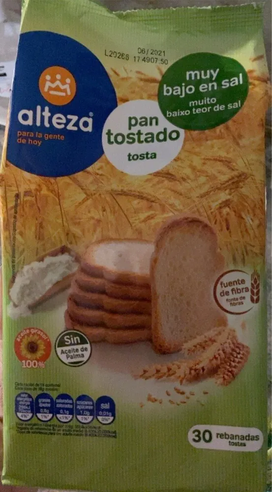 Pan tostado Muy bajo en sal