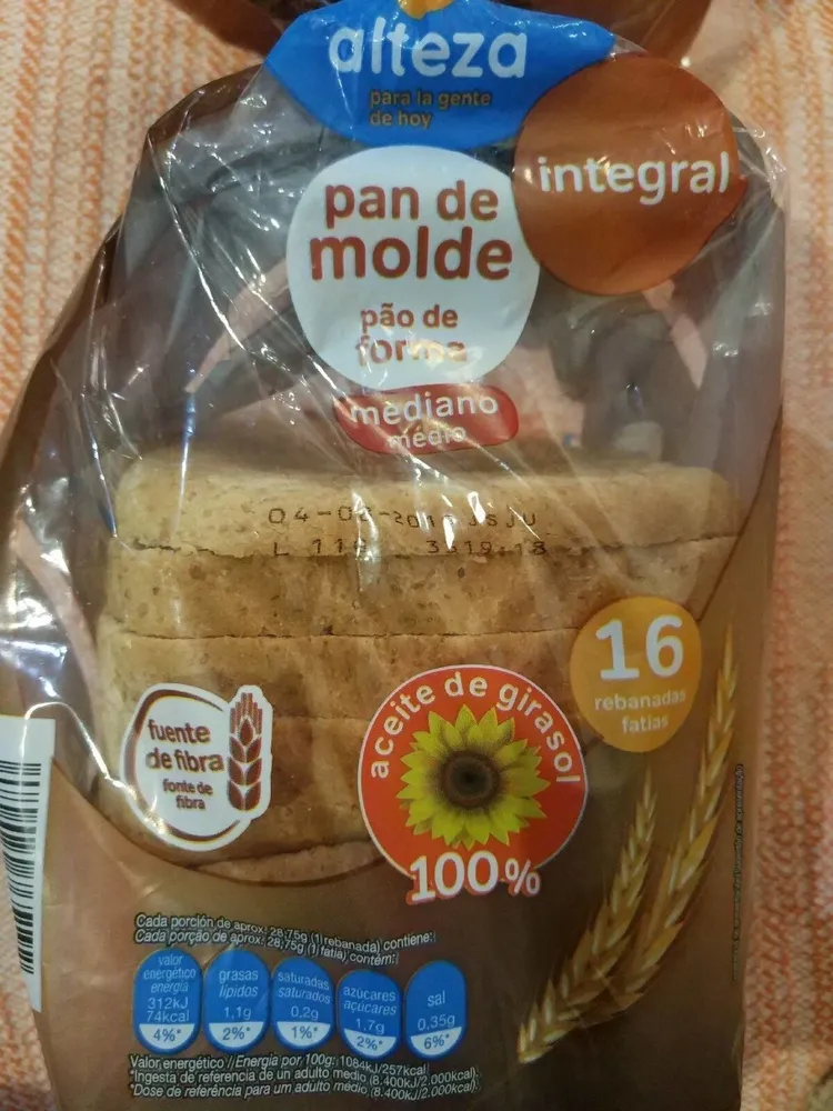 Pan de molde integral