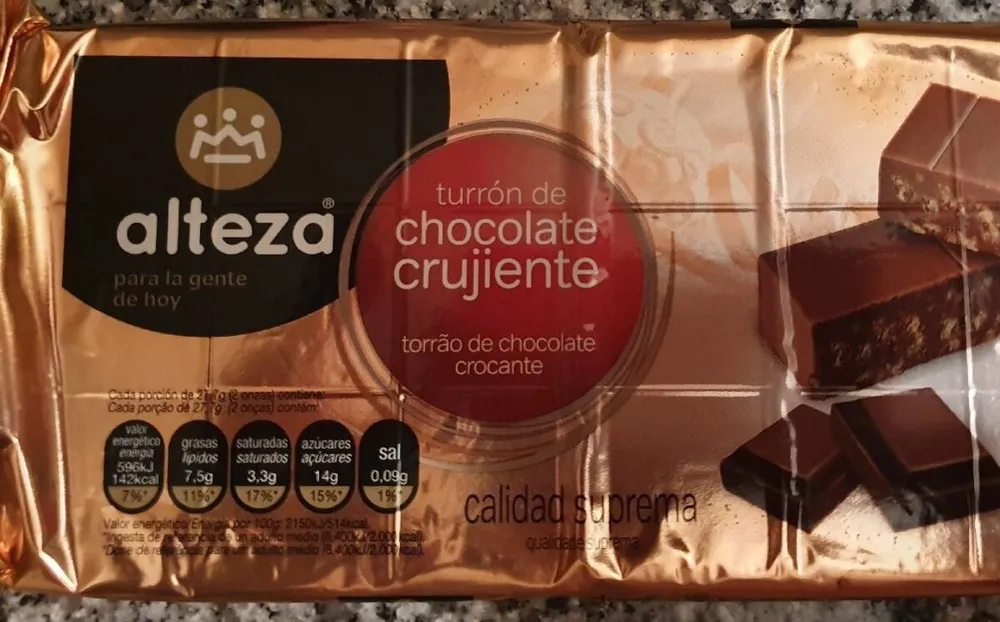 Turrón de chocolate crujiente