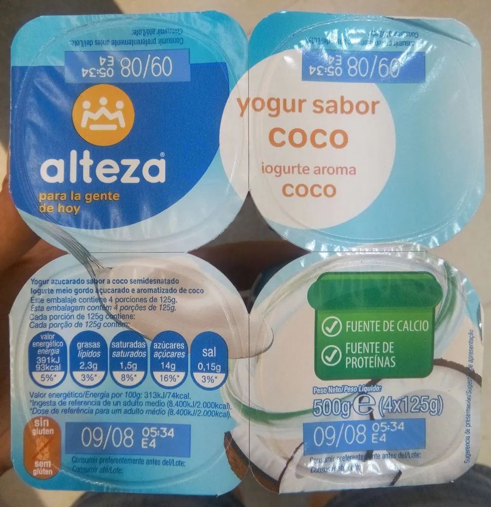 Yogur sabor coco