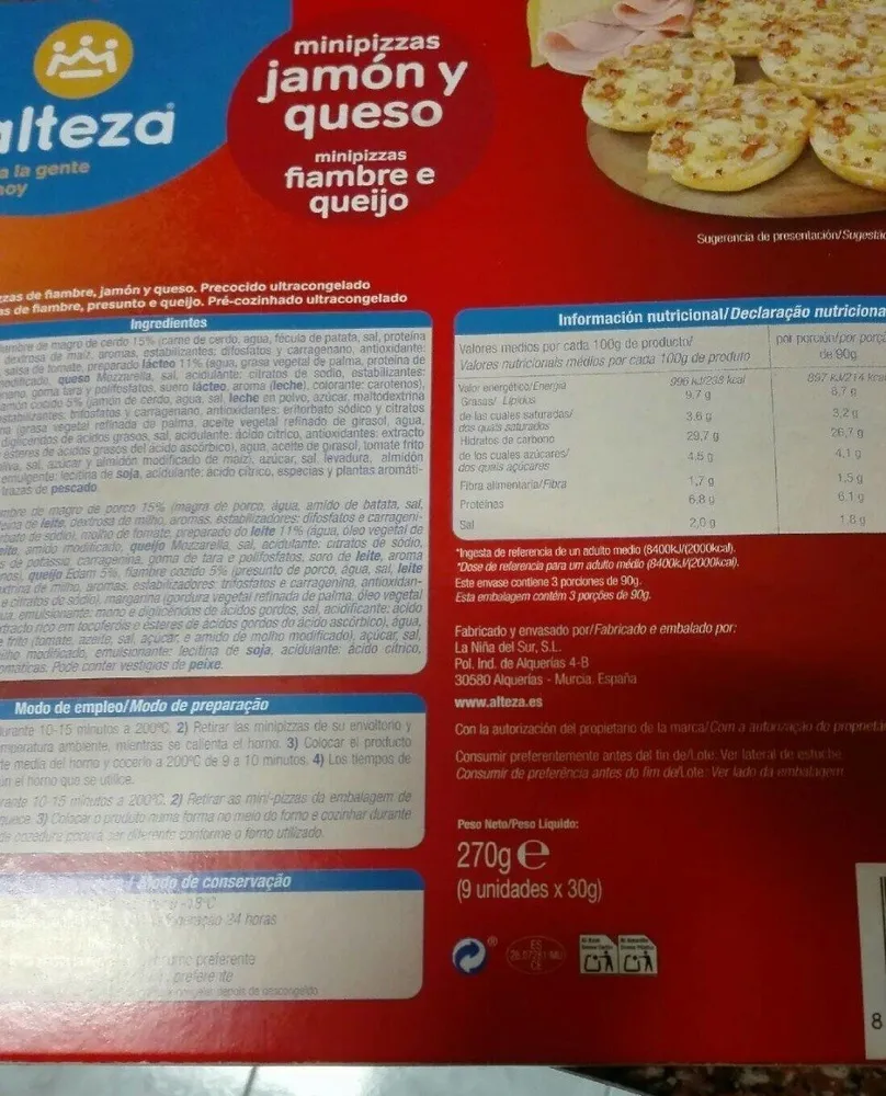 minipizzas jamón y queso