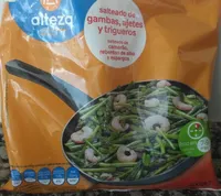 Salteado gambas, ajetes y trigueros