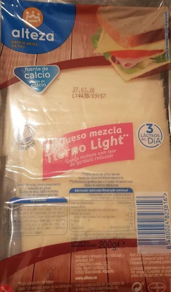 Queso mezcla tierno light lonchas