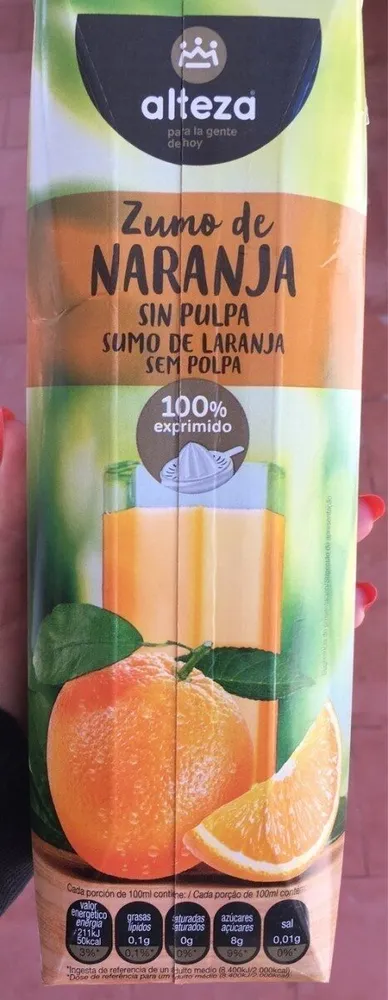 Zumo de naranja sin pulpa