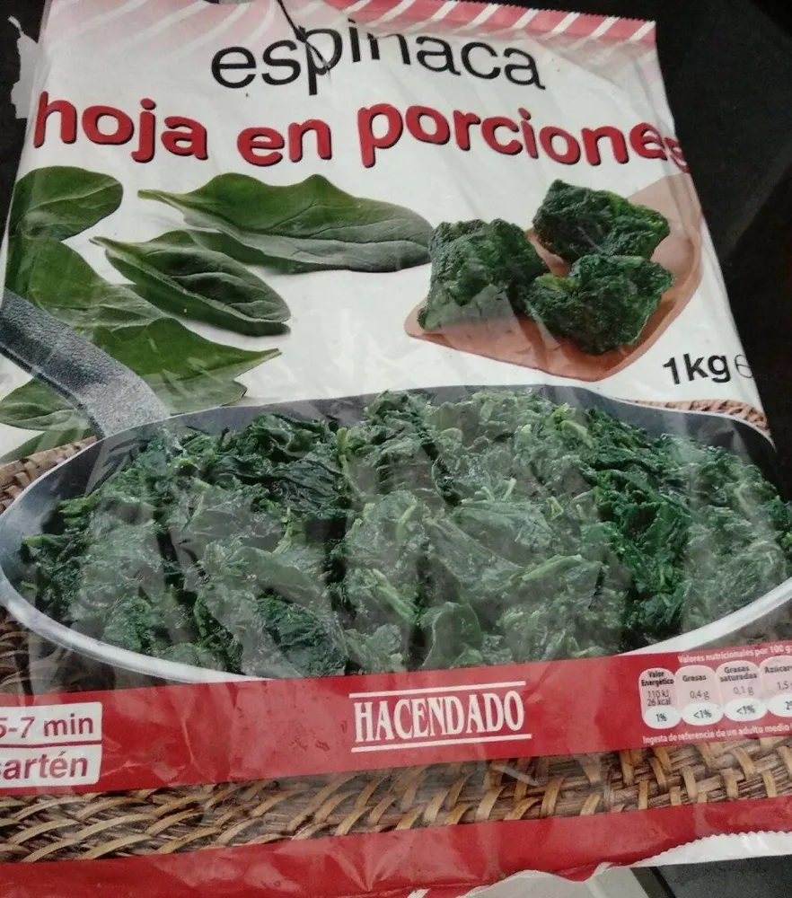 Espinaca hoja en porciones