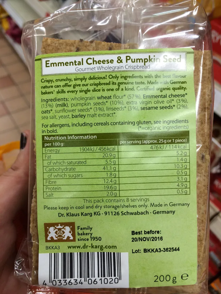 Organic crispbread emmental & pumpkin seeds