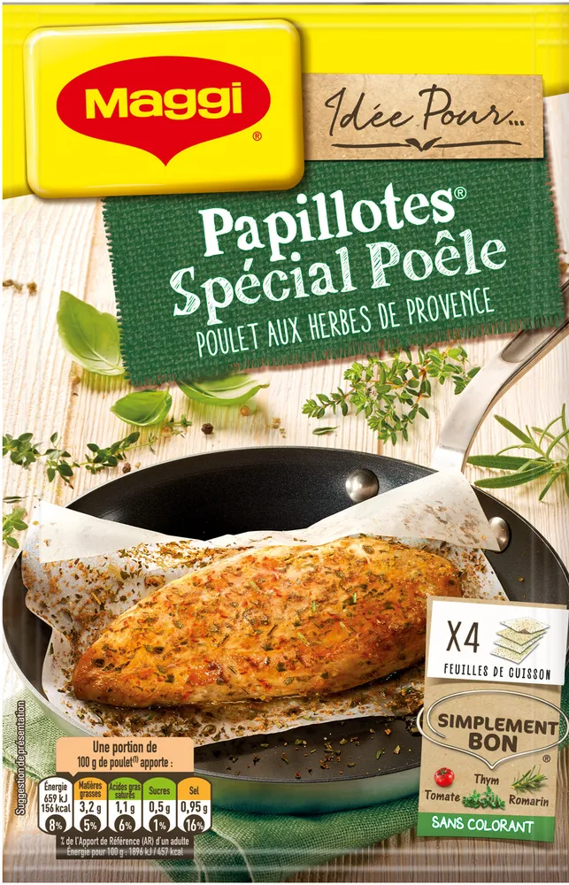 MAGGI Papillotes Spécial Poêle Poulet Herbes de Provence 23,4g