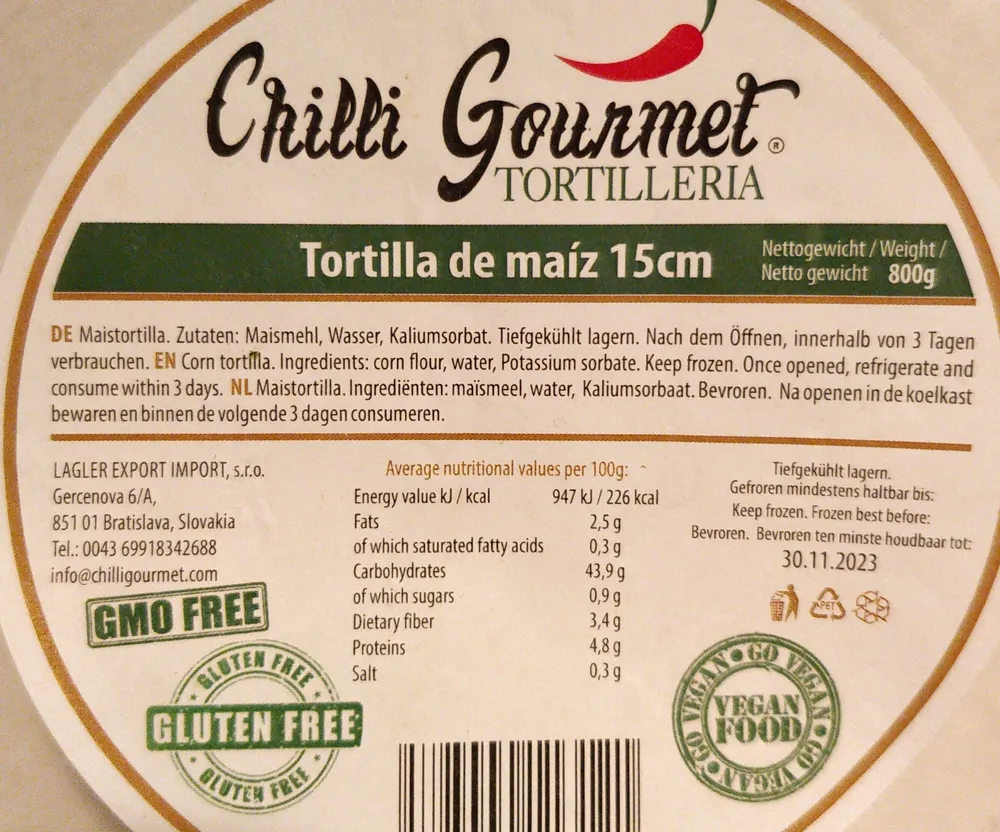 Tortilla de maíz 15cm