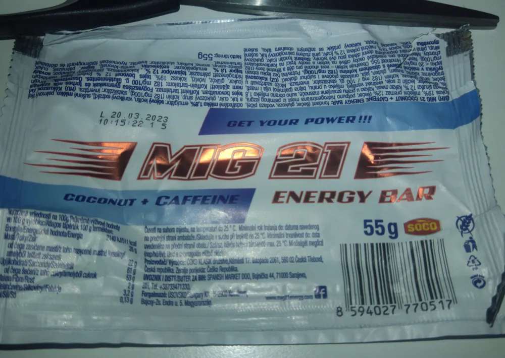 Energy bar, coconut & caffeine