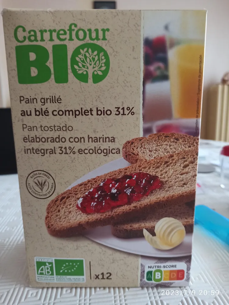 Pain grillé au blé complet bio 31%