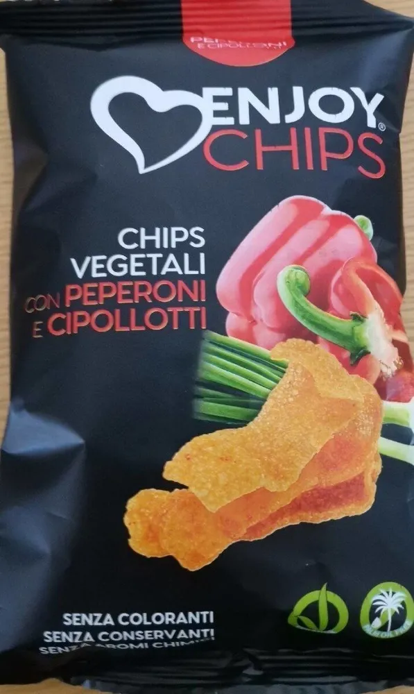 Chip vegetali con peperoni e cipollotti