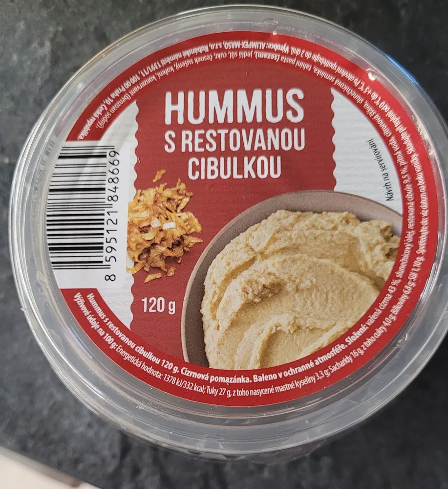 Hummus s restovanou cibulkou