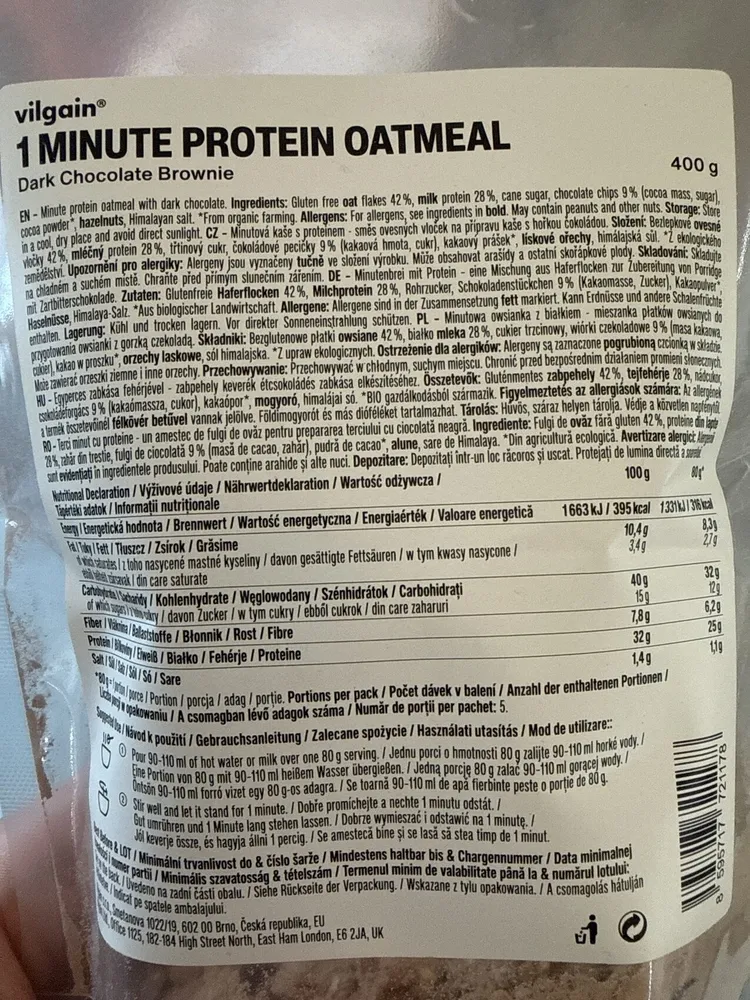 1 Minute Protein Oatmeal Dark Chocolate Brownie