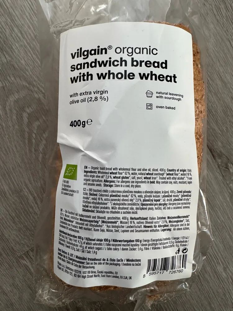vilgain organic sandwich bread with whole wheat