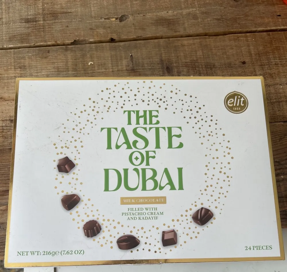 milk chocolate filled with pistachio cream and kasayif
