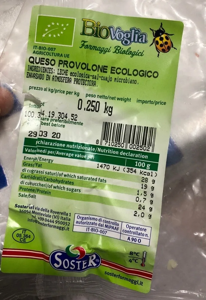Queso provolone ecologico