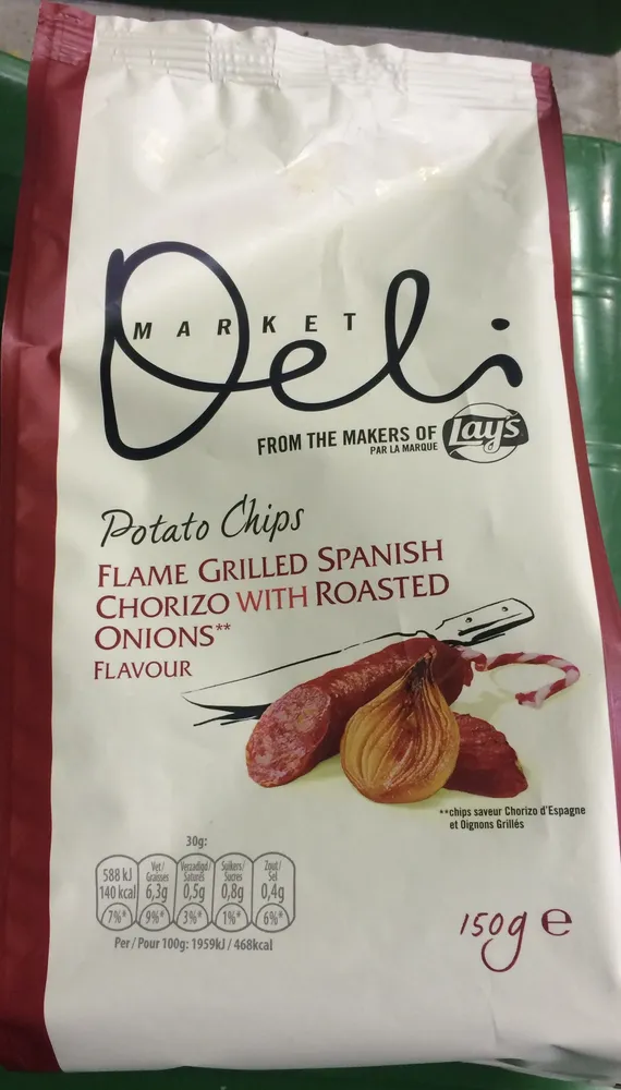 Potato chips flame grillad spanish chorizo with roasted onions flavour