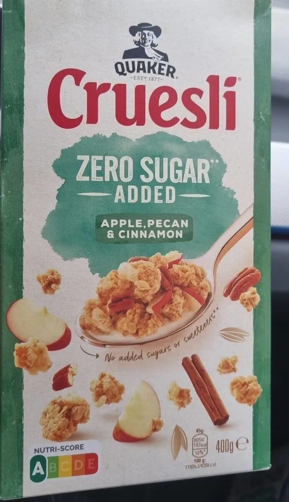 Quaker Cruesli zero sugar apple pecan cinnamon
