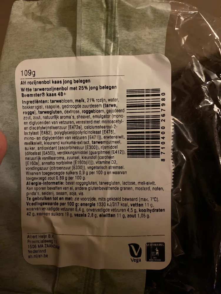 Rozijnenbol kaas jong belegen